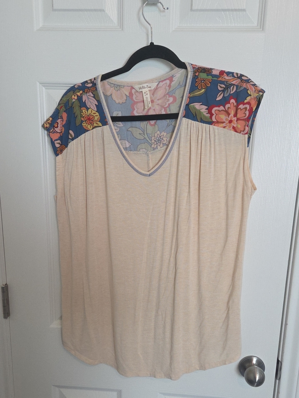 Matilda Jane Cream Tank Top with Blue Floral Shoulders